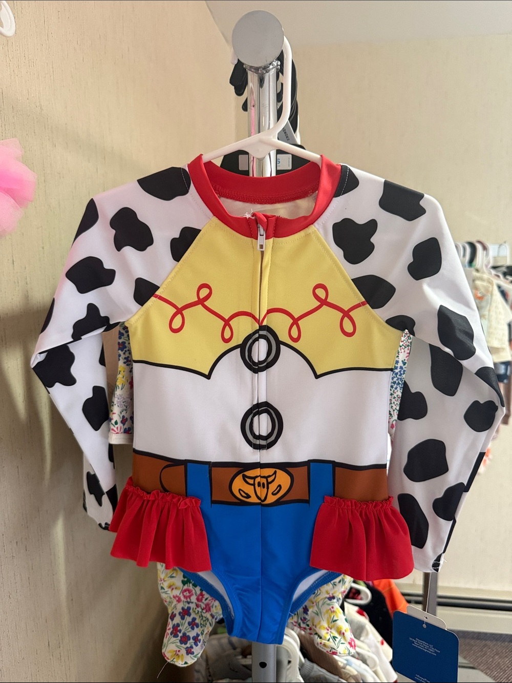 Cow Print Sheriff Kids Costume Swimsuit - Yellow, Blue & Red
